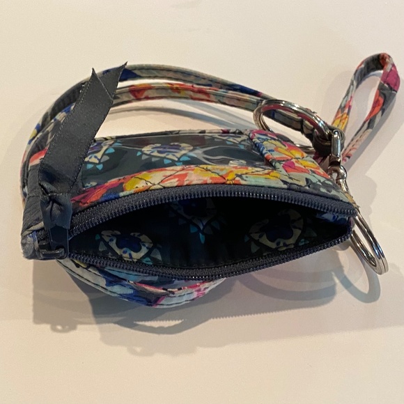 Vera Bradley Key Ring Lanyard Coin Card ID Window Zipper Navy Blue Floral Wallet - Picture 4 of 8
